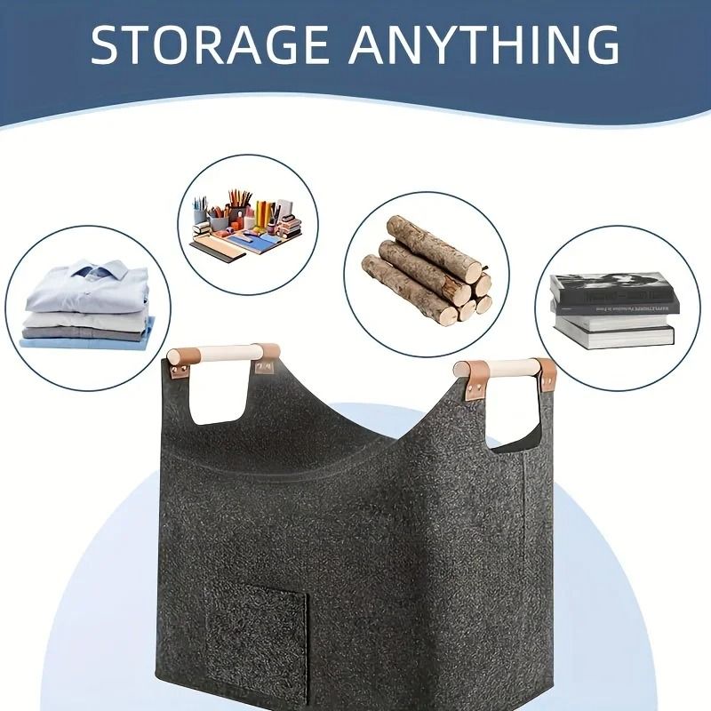Extra Large Folding Felt Firewood Storage Basket With Reinforced Handles 5