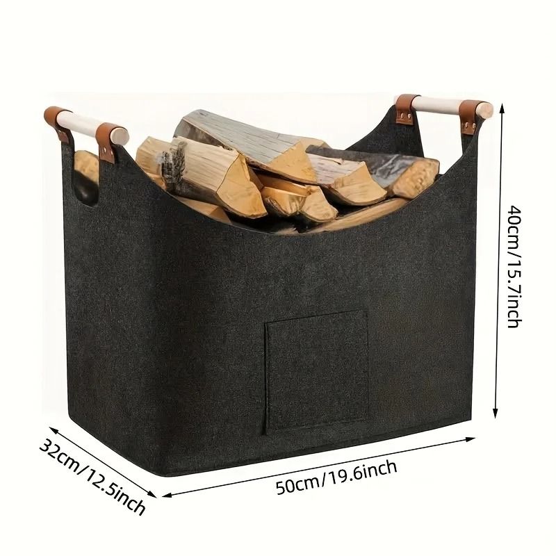 Extra Large Folding Felt Firewood Storage Basket With Reinforced Handles 2