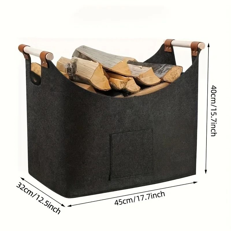 Extra Large Folding Felt Firewood Storage Basket With Reinforced Handles 1