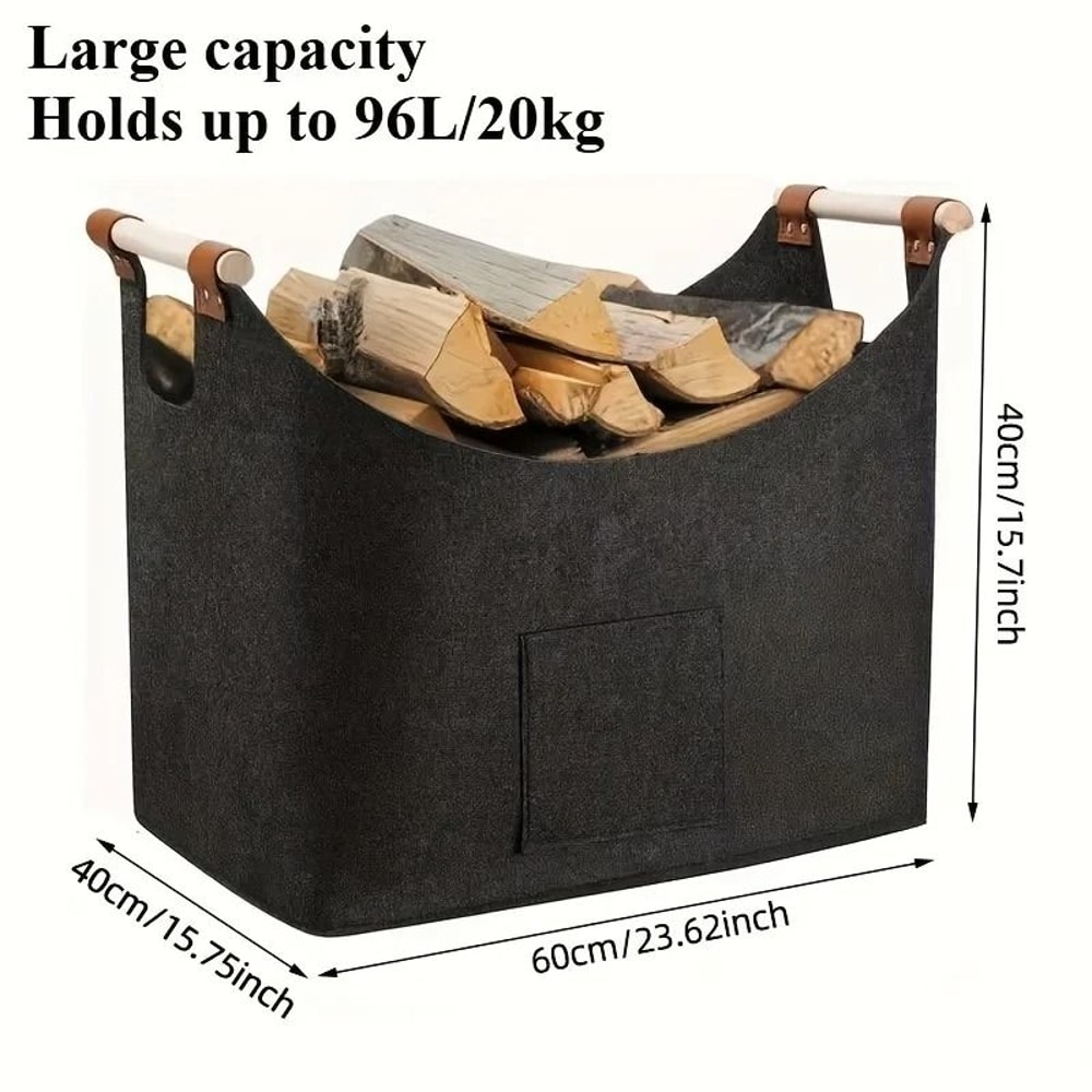 Extra Large Folding Felt Firewood Storage Basket With Reinforced Handles 3