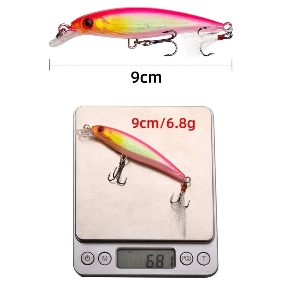 Laser Minnow Fishing Lure Set Hard Bait With Feather Treble Hooks 4