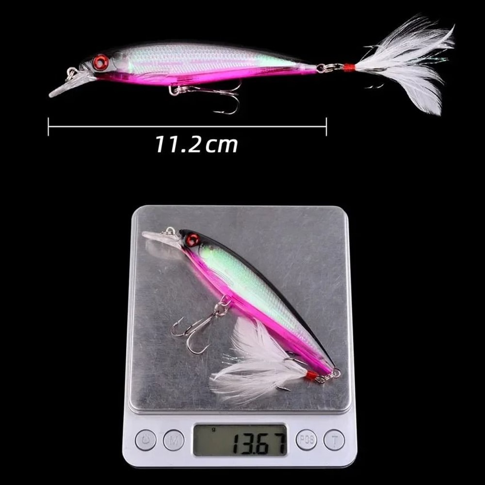 Laser Minnow Fishing Lure Set Hard Bait With Feather Treble Hooks 6