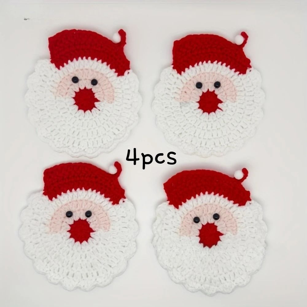 Handmade Crochet Santa Coasters Christmas Drink Mats 2