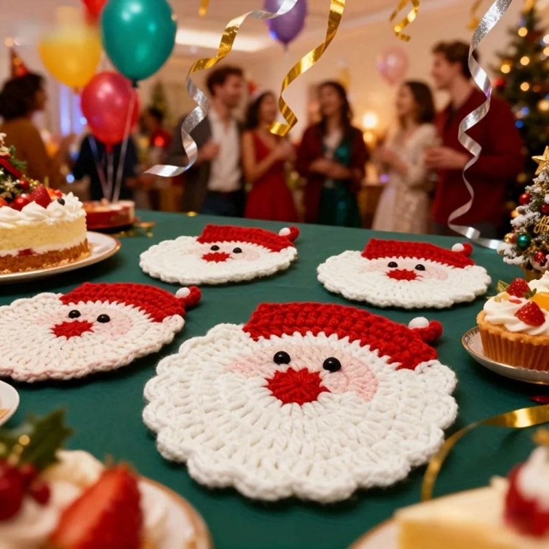 Handmade Crochet Santa Coasters Christmas Drink Mats 4