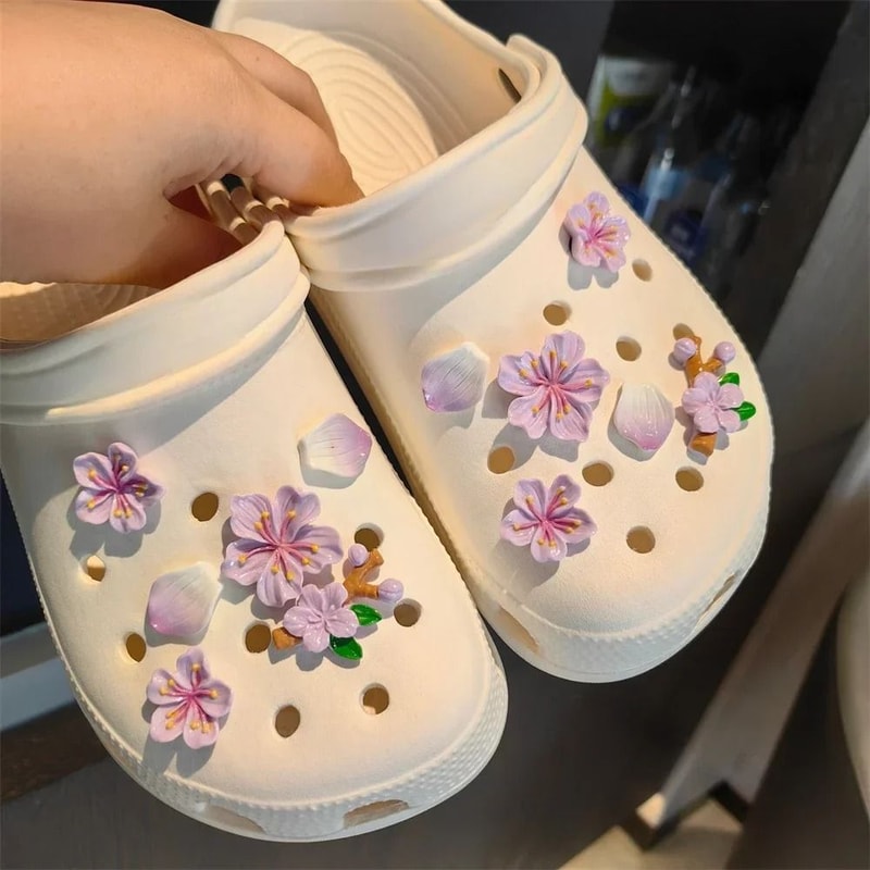 Purple Flower Shoe Charms Cute Clog Decoration Accessories 1