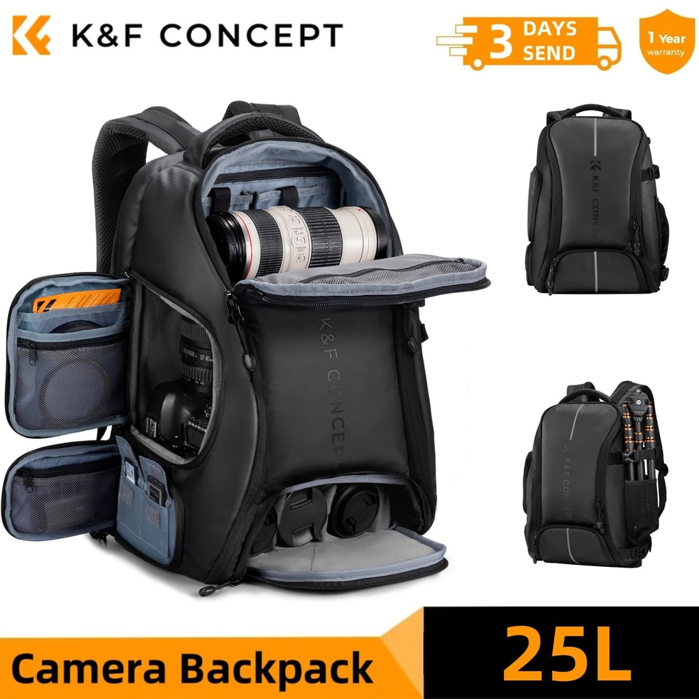 K And F Concept Large Camera Backpack 25L 32L With Laptop Sleeve Tripod Strap And Rain Cover 3