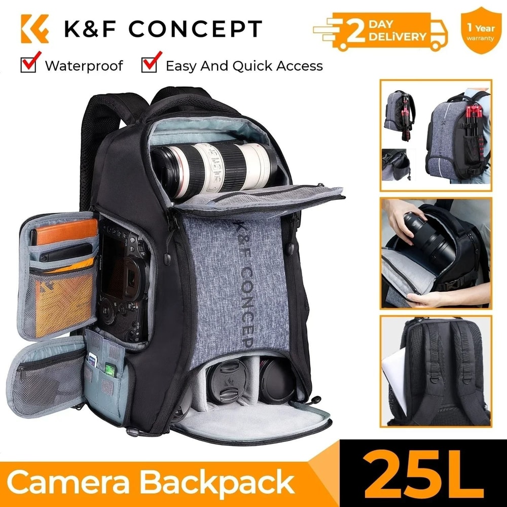 K And F Concept Large Camera Backpack 25L 32L With Laptop Sleeve Tripod Strap And Rain Cover 1