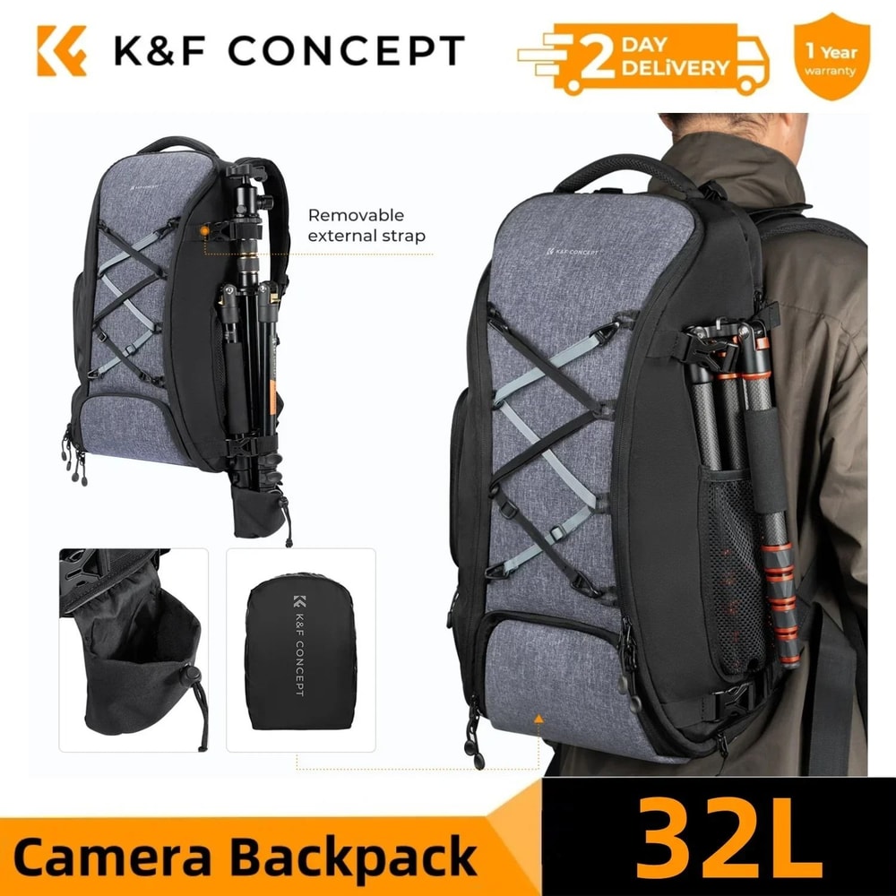 K And F Concept Large Camera Backpack 25L 32L With Laptop Sleeve Tripod Strap And Rain Cover 2