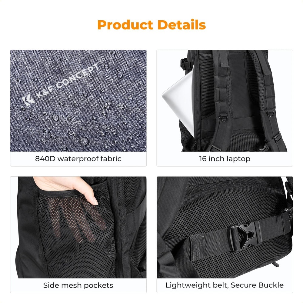 K And F Concept Large Camera Backpack 25L 32L With Laptop Sleeve Tripod Strap And Rain Cover 4