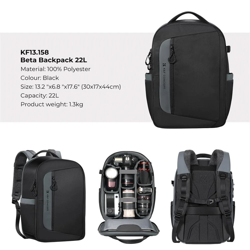 K And F Concept 22L Waterproof Camera Backpack For DSLR And Mirrorless Photography 1