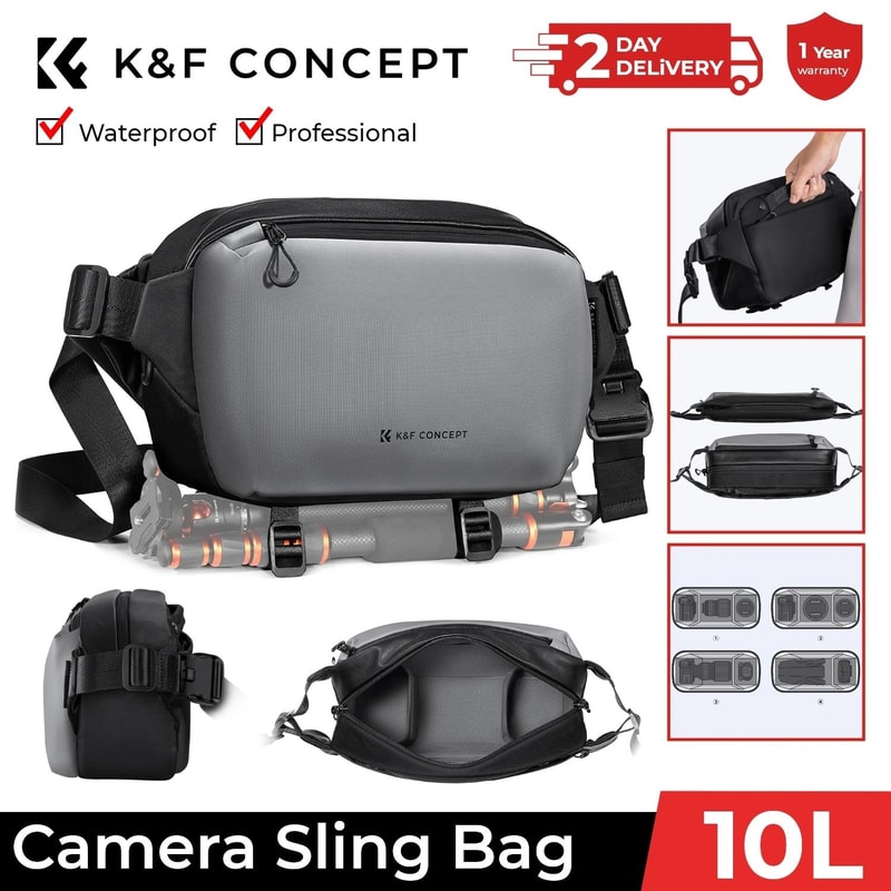 K And F Concept Waterproof Camera Sling Bag 10L 12L For Travel Photography With Tripod Holder 6