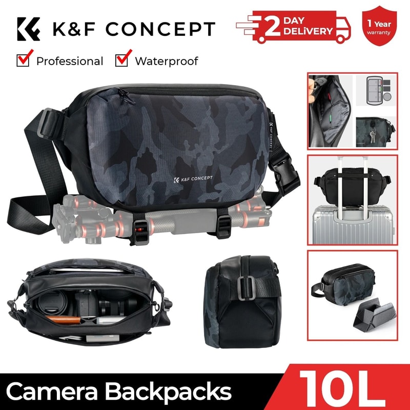 K And F Concept Waterproof Camera Sling Bag 10L 12L For Travel Photography With Tripod Holder 2