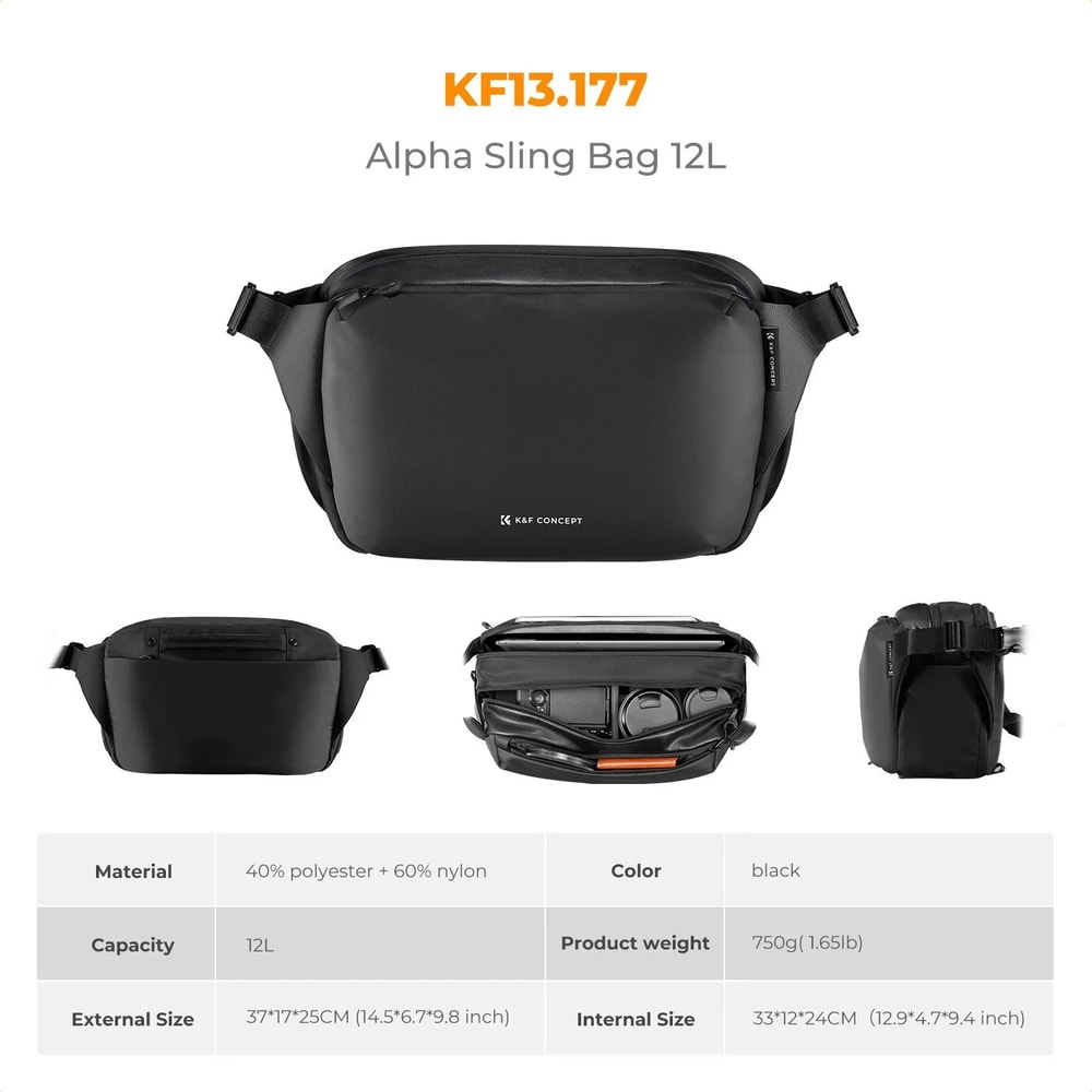 K And F Concept Waterproof Camera Sling Bag 10L 12L For Travel Photography With Tripod Holder 8