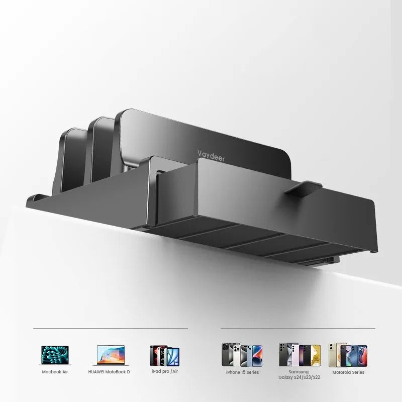 Vaydeer Vertical Dual Slot Laptop Stand With Drawer Desktop Organizer 2