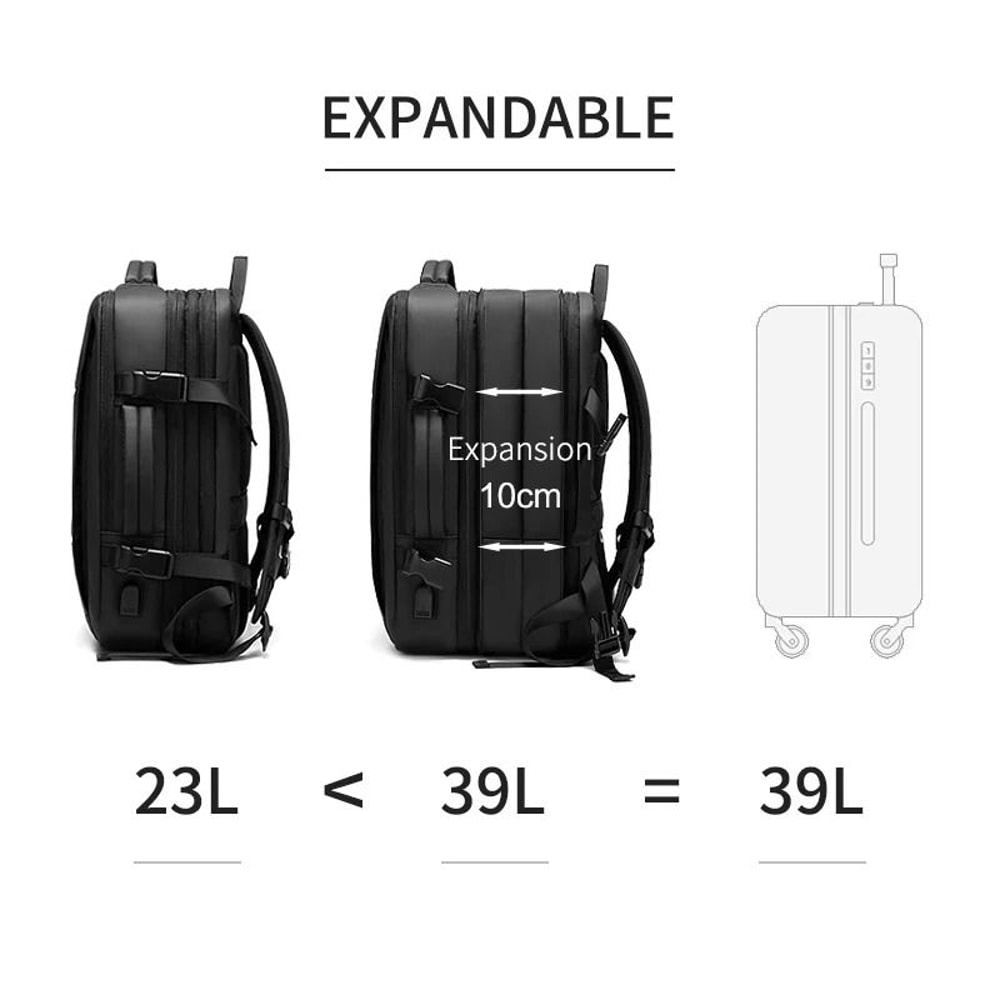 OUTWALK Expandable Waterproof Laptop Backpack 16 Inch With USB Charging Port 5