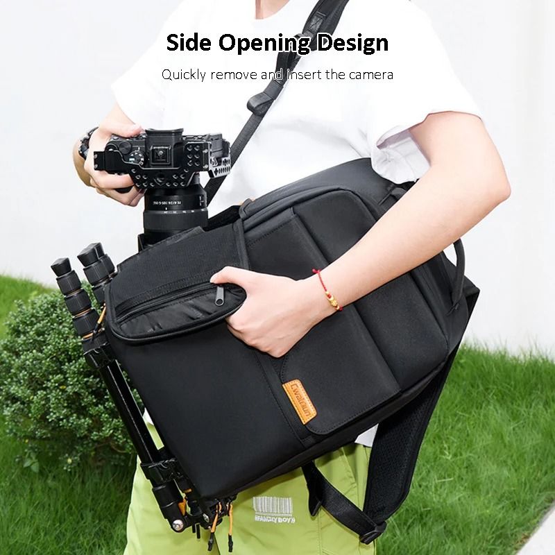 Cwatcun Compact Camera Backpack For Travel Photography With Laptop And Tripod Storage 1