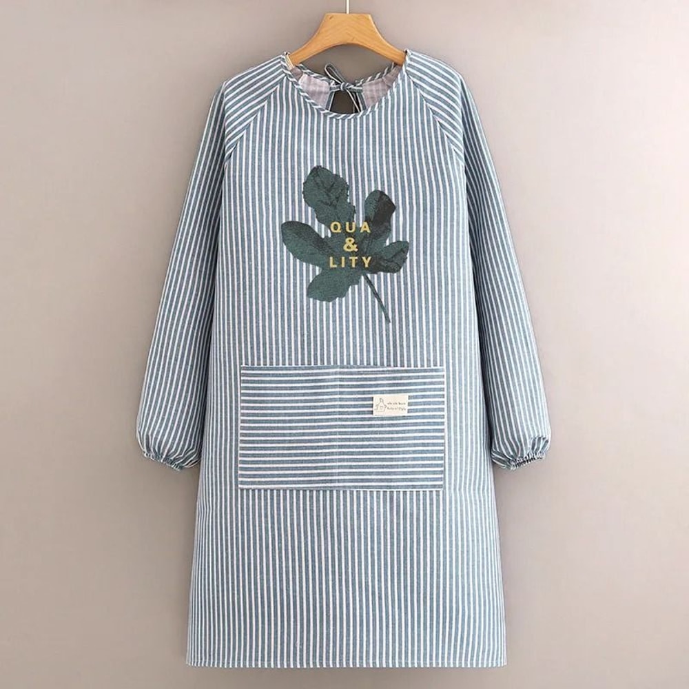 Breathable Cotton Linen Long Sleeve Kitchen Apron For Women Anti Stain Cooking Smock 10