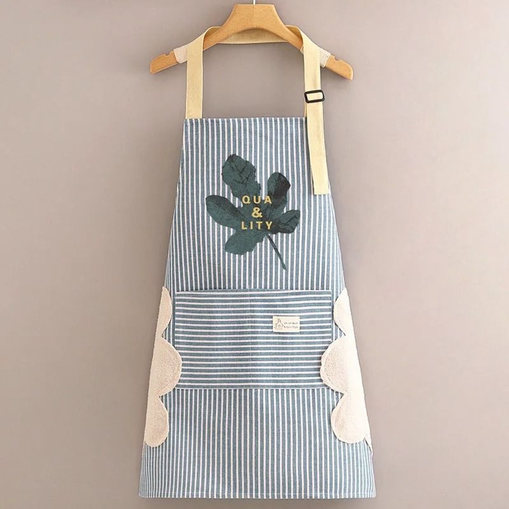 Breathable Cotton Linen Long Sleeve Kitchen Apron For Women Anti Stain Cooking Smock 9