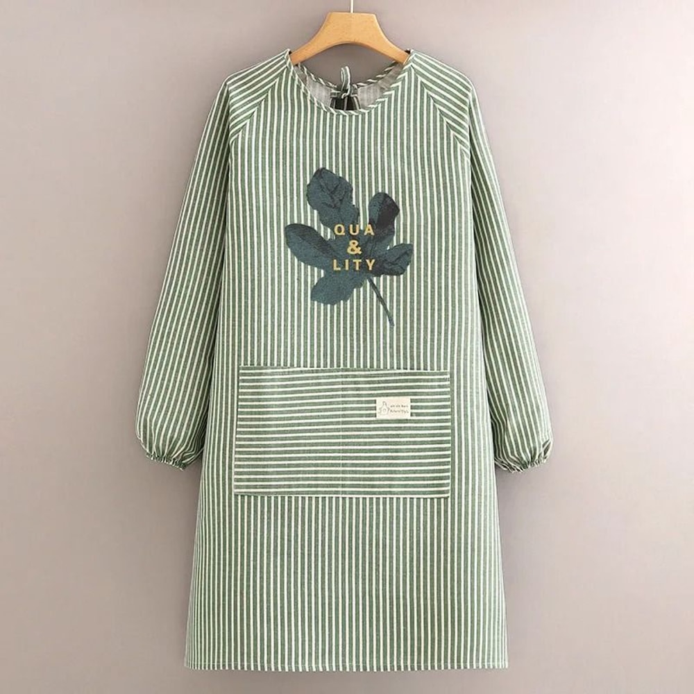 Breathable Cotton Linen Long Sleeve Kitchen Apron For Women Anti Stain Cooking Smock 2
