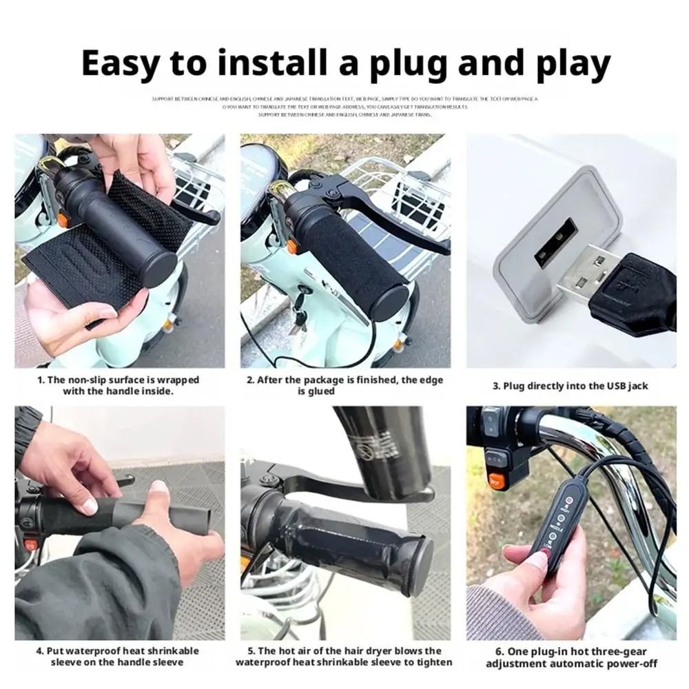 3 Level Adjustable Motorcycle Heated Grips Electric Handlebar Heater For Cold Weather Riding 2