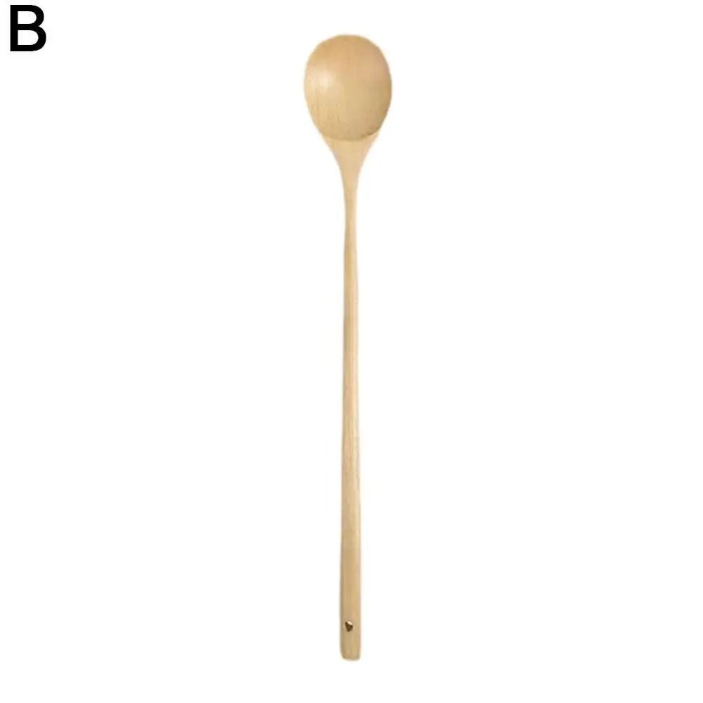 1 PC Natural Long Handle Wooden Spoon Durable Wooden Cooking Spoon For Soup Stirring And Serving 2