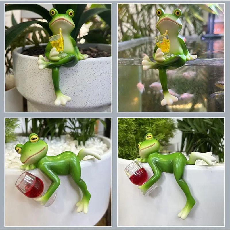 Cute Frog Garden Ornament Cartoon Flower Pot Edge Decoration Figurine 0