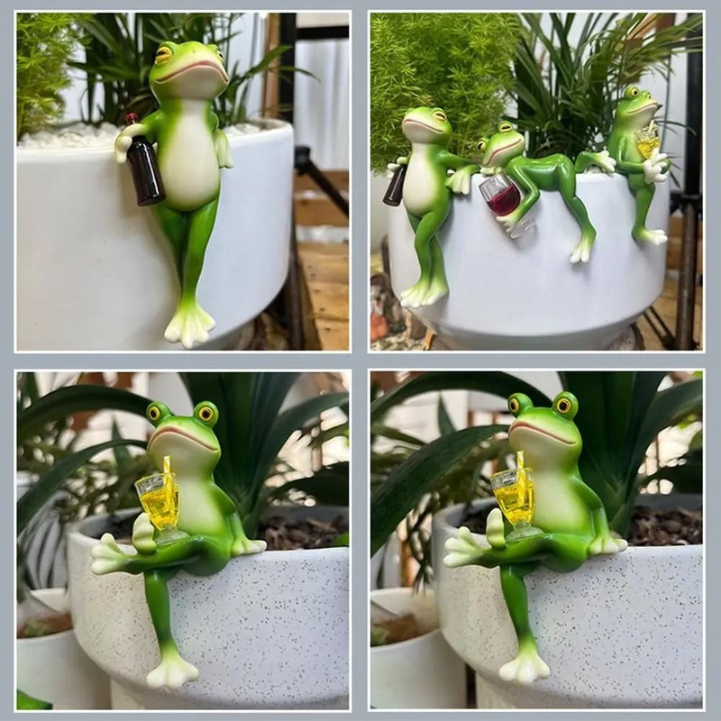 Cute Frog Garden Ornament Cartoon Flower Pot Edge Decoration Figurine 4