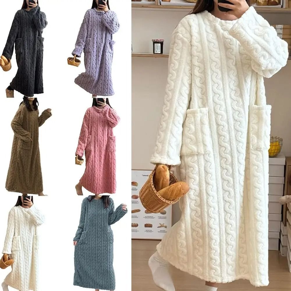 Ultra Long Women Flannel Pajamas Warm Coral Velvet Nightwear Homewear Robe 0