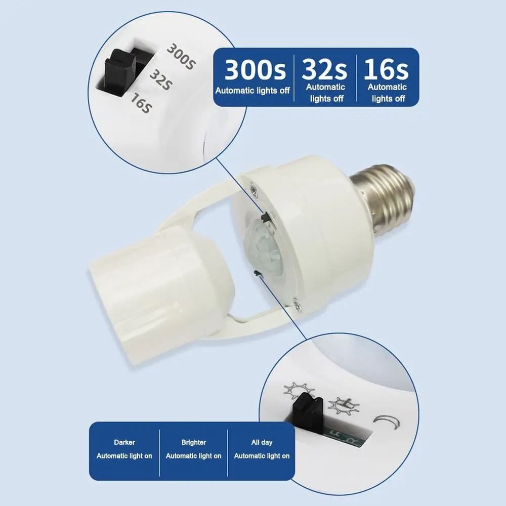 Adjustable Infrared Sensor Lamp Holder E27 Motion Sensor Light Adapter 1
