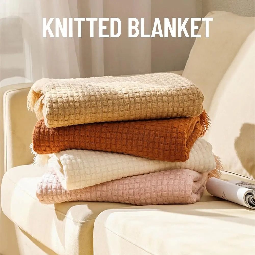 Nordic Knitted Sofa Blanket Solid Color Waffle Knit Blanket For Home Comfort 0