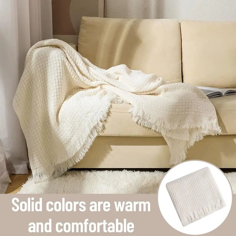 Nordic Knitted Sofa Blanket Solid Color Waffle Knit Blanket For Home Comfort 10