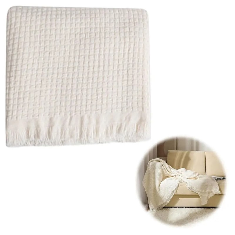 Nordic Knitted Sofa Blanket Solid Color Waffle Knit Blanket For Home Comfort 5