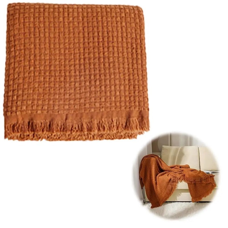 Nordic Knitted Sofa Blanket Solid Color Waffle Knit Blanket For Home Comfort 1