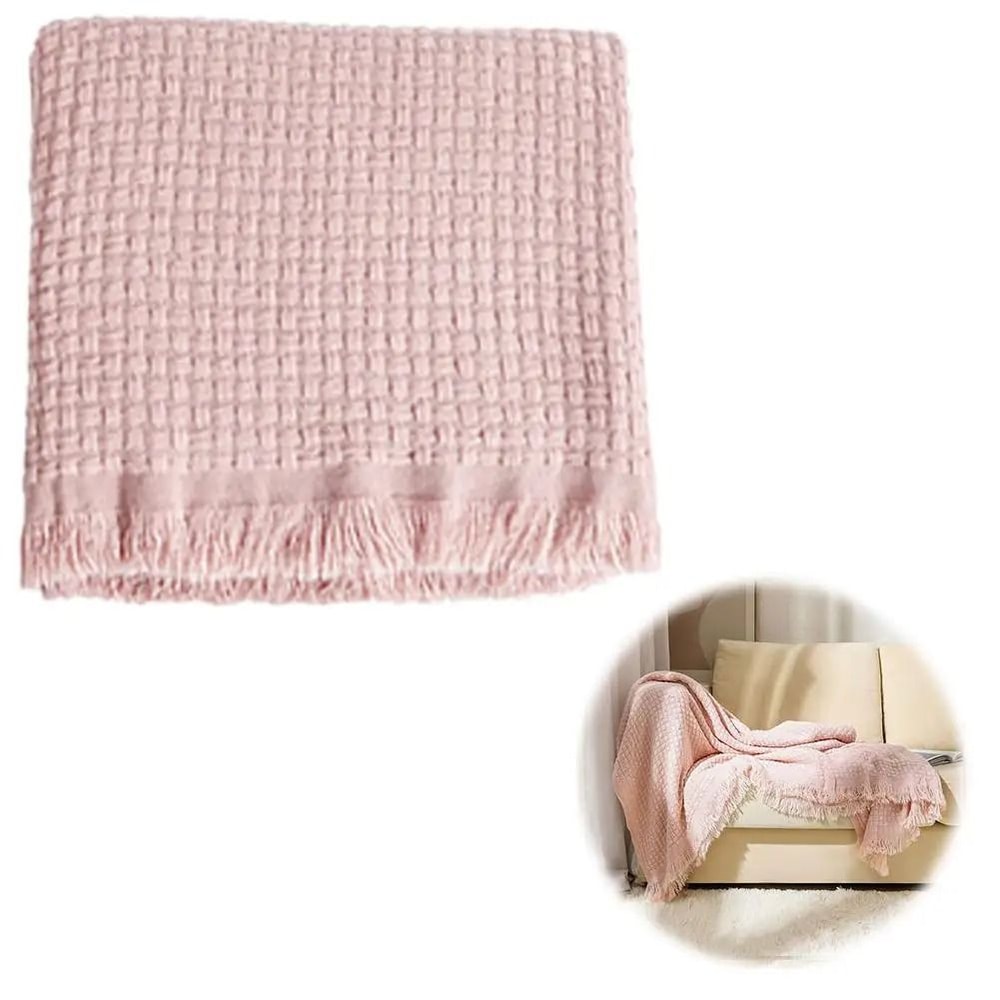 Nordic Knitted Sofa Blanket Solid Color Waffle Knit Blanket For Home Comfort 3