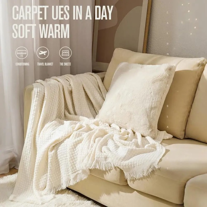 Nordic Knitted Sofa Blanket Solid Color Waffle Knit Blanket For Home Comfort 9