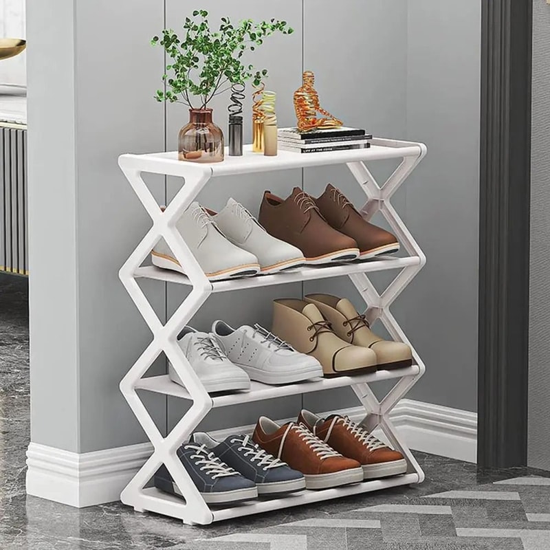 X Shape Dust Proof Shoe Rack Organizer 4 Tier Steel Shoe Rack 1