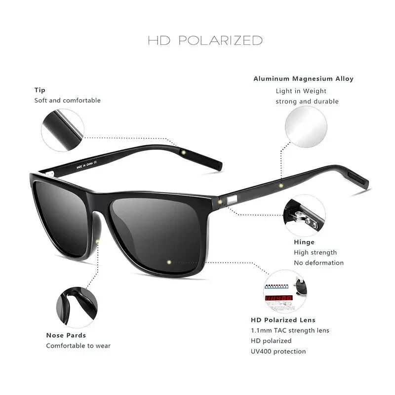 Mens Polarized Driving Sunglasses Aluminum Magnesium UV400 Lightweight Frame 4