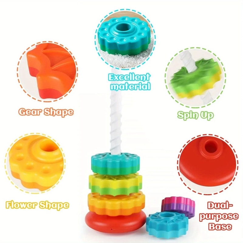 Rotating Rainbow Stack Tower Educational Puzzle Toy For Toddlers 1