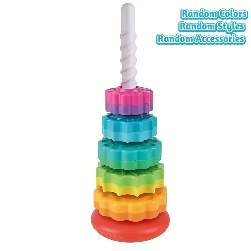 Rotating Rainbow Stack Tower Educational Puzzle Toy For Toddlers 3