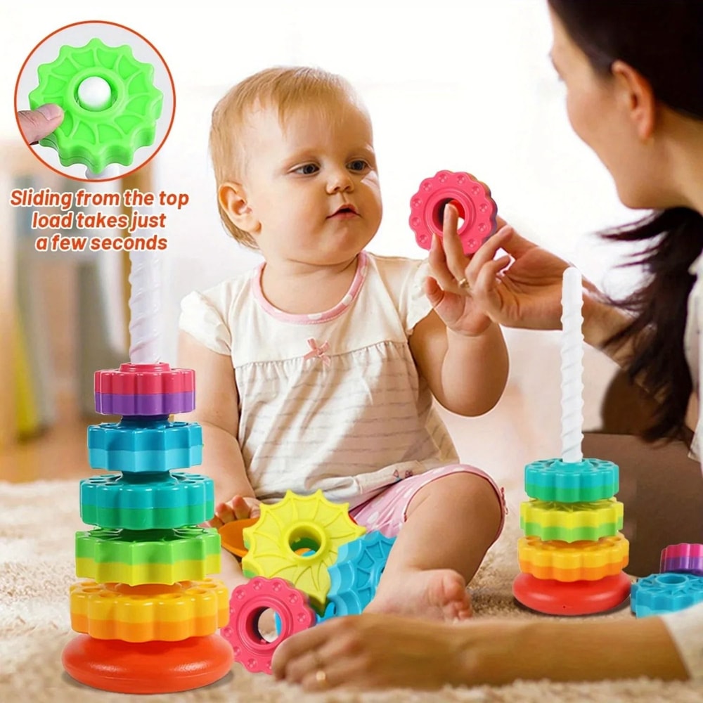 Rotating Rainbow Stack Tower Educational Puzzle Toy For Toddlers 5