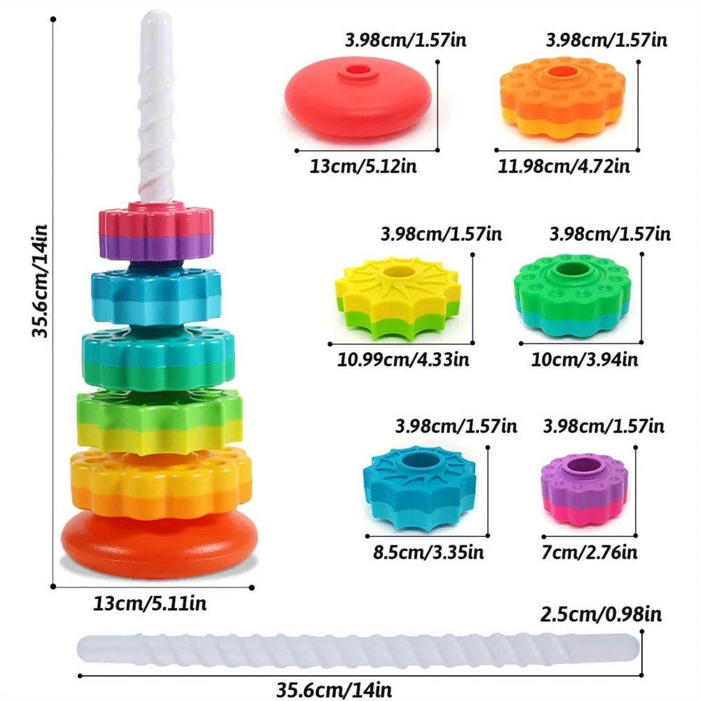 Rotating Rainbow Stack Tower Educational Puzzle Toy For Toddlers 6