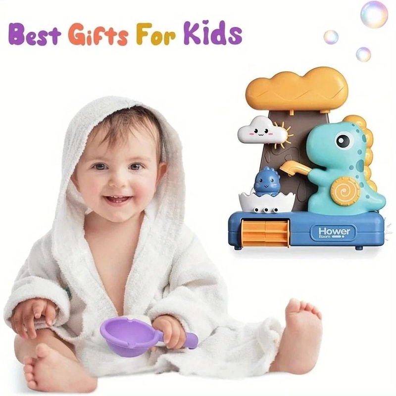 Dinosaur Baby Bath Toy Shower Head Fun Water Play Set For Toddlers 4