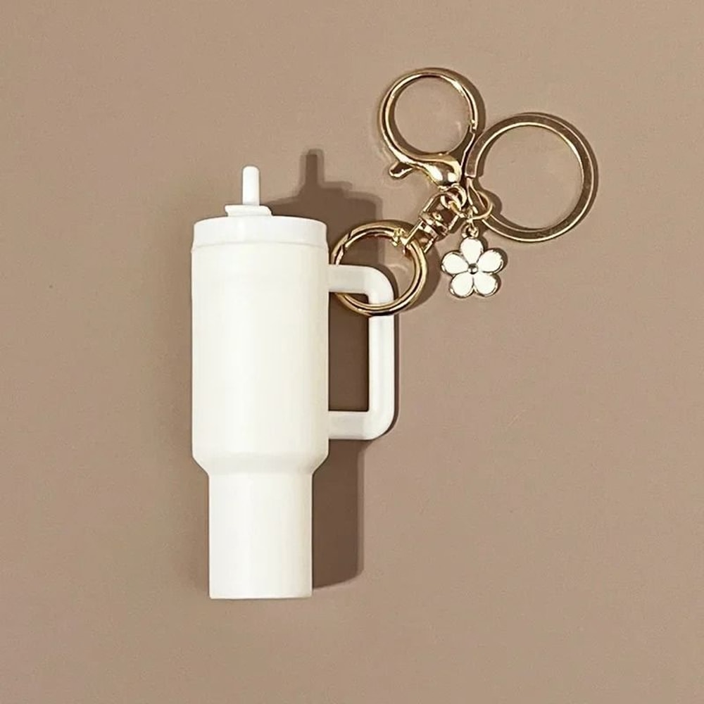 Cute Ice Cup Keychain Lipstick Holder Flower Pendant Bag Charm 8