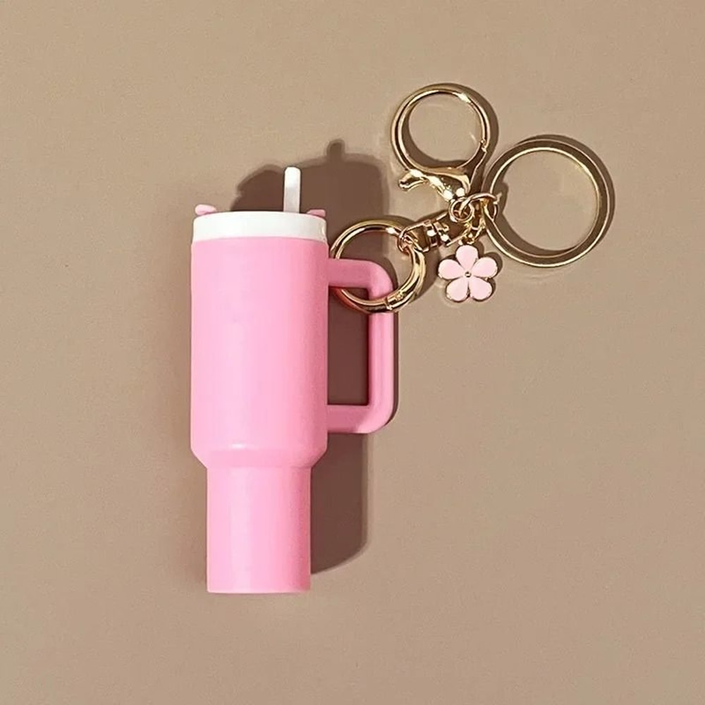 Cute Ice Cup Keychain Lipstick Holder Flower Pendant Bag Charm 4