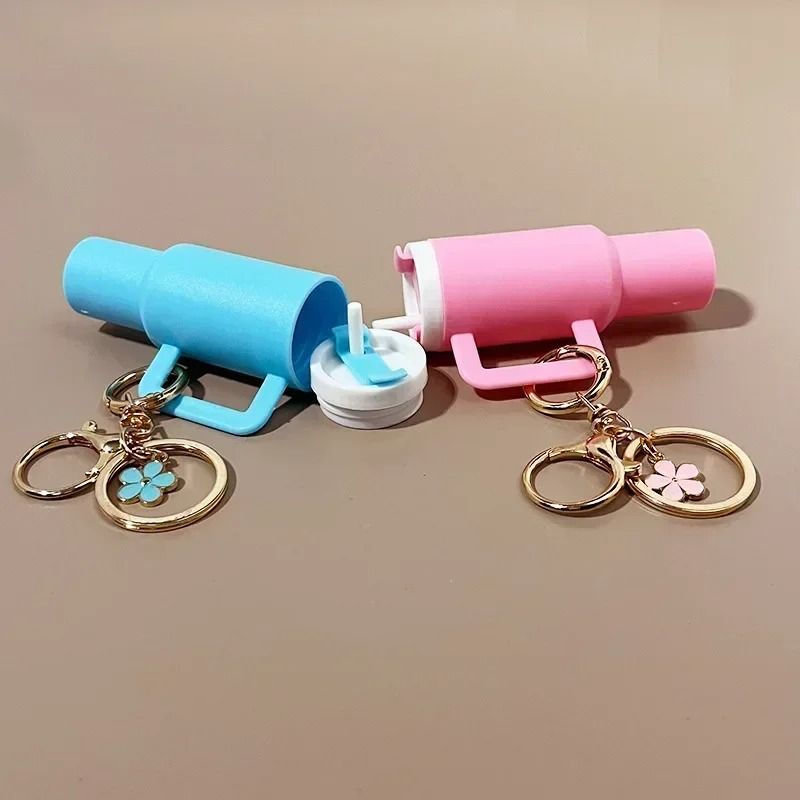 Cute Ice Cup Keychain Lipstick Holder Flower Pendant Bag Charm 9