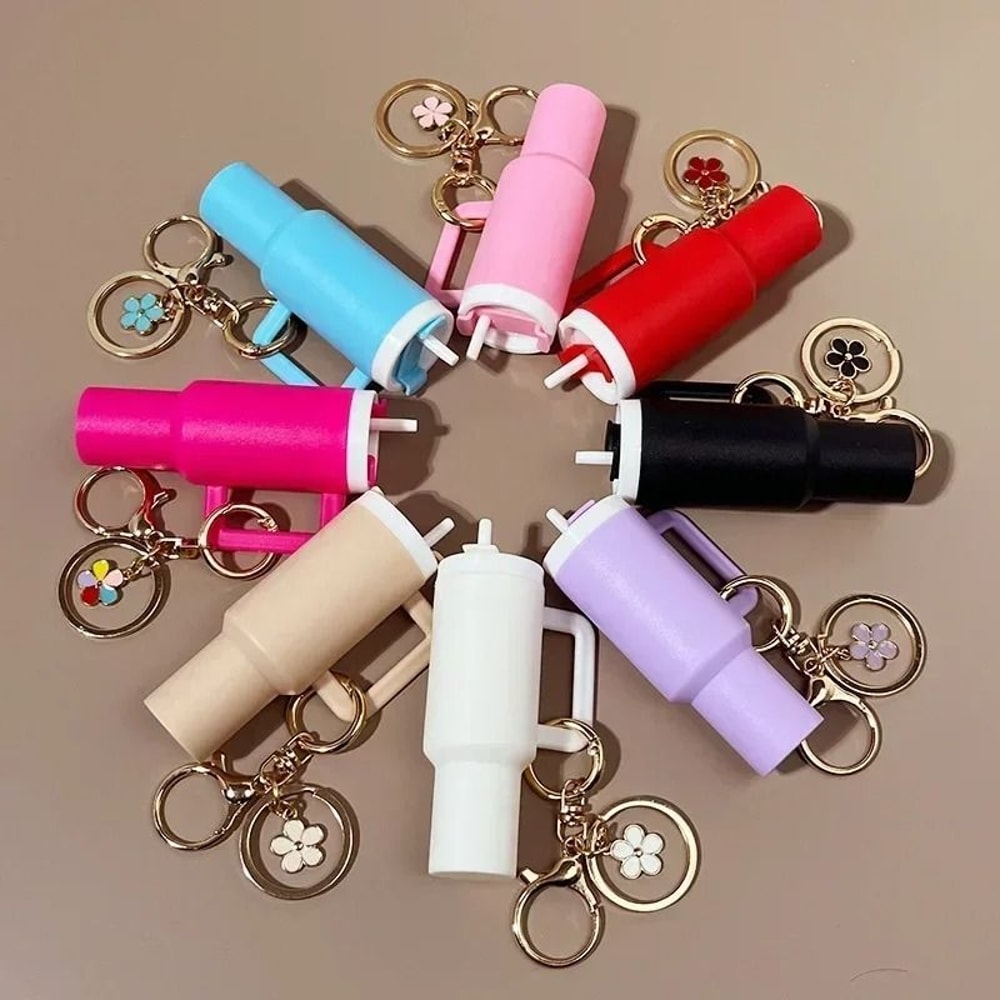 Cute Ice Cup Keychain Lipstick Holder Flower Pendant Bag Charm 0