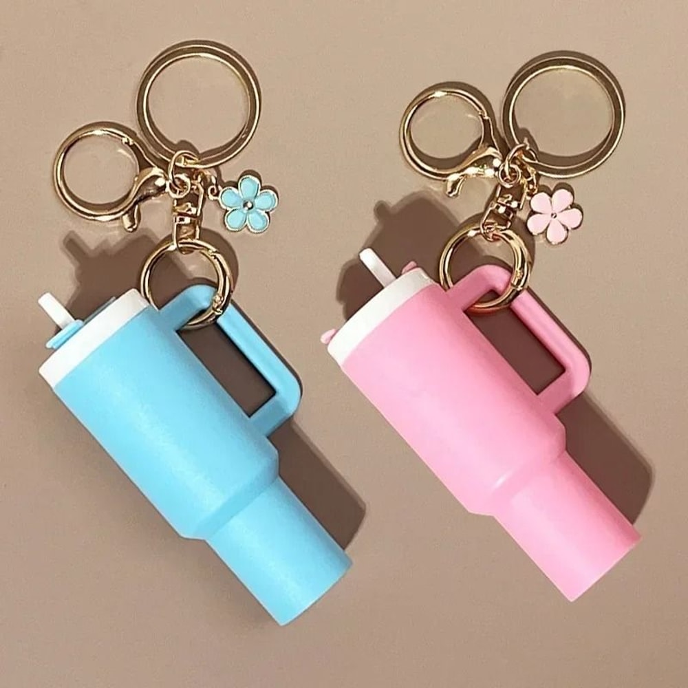 Cute Ice Cup Keychain Lipstick Holder Flower Pendant Bag Charm 12