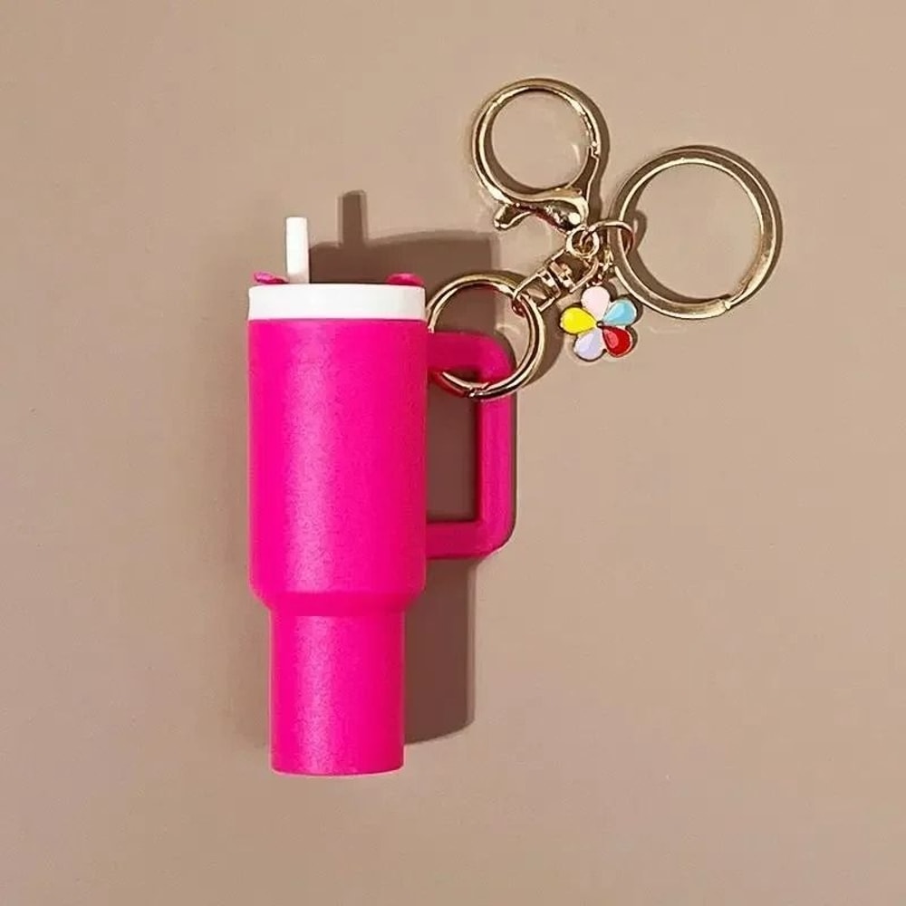 Cute Ice Cup Keychain Lipstick Holder Flower Pendant Bag Charm 6