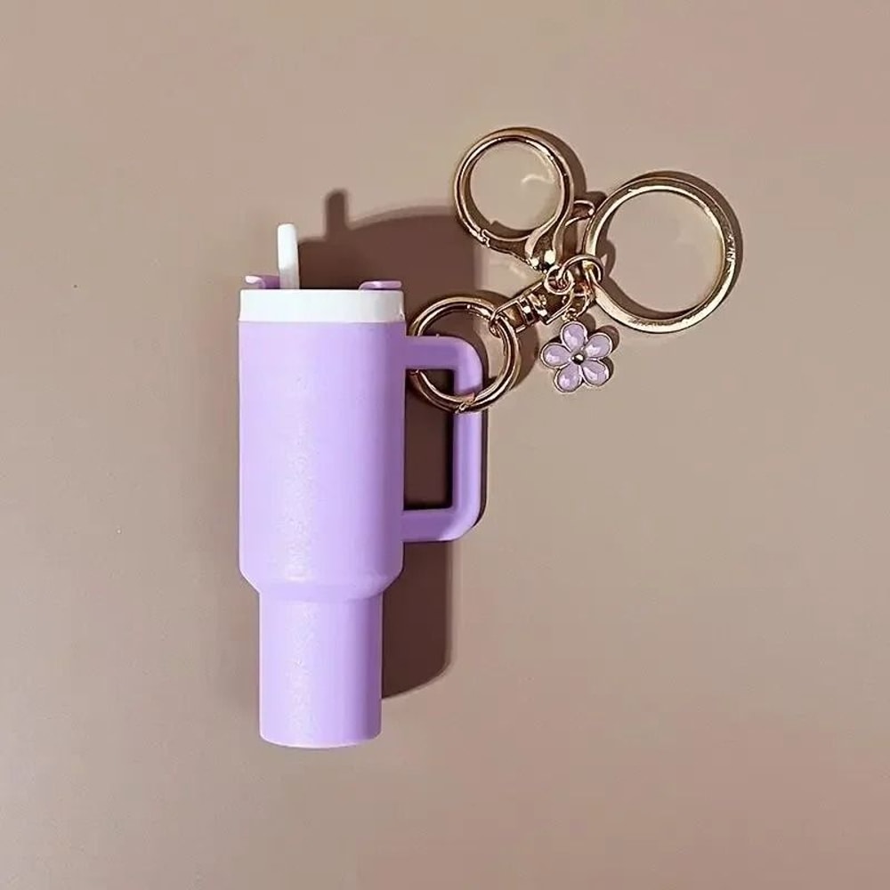 Cute Ice Cup Keychain Lipstick Holder Flower Pendant Bag Charm 7