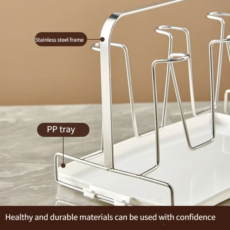 Stainless Steel Cup Rack 6 Slot Countertop Mug Holder Organizer 5